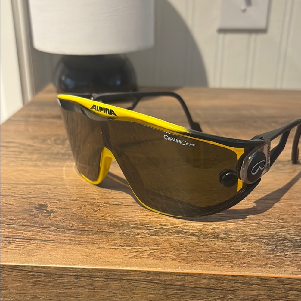 “Macho Man” Alpina Vintage 80’s Sunglasses. Rare removable snap on lens.